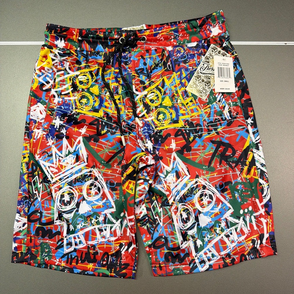 Fresh Prints of Bel-Air Men's Small Red Multi Graffiti Drawstring Shorts NWT